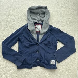 Vintage Y2K Aeropostale Hooded Jacket Cardigan Womens Large Blazer Unique Blue